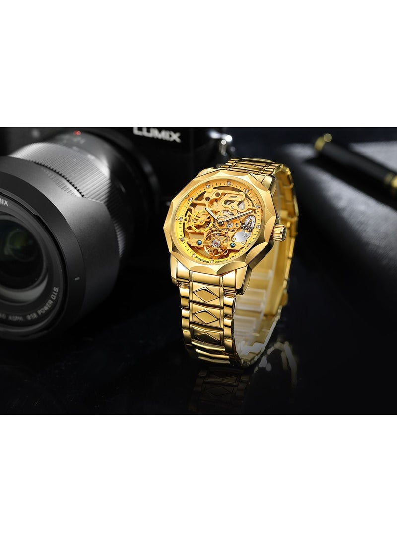 فورسينينج Forsining ساعة ميكانيكية للرجال ، نمط هيكل عظمي جديد ، الفولاذ المقاوم للصدأ وساعة مقاومة للماء ، بدون بطارية - Image 5