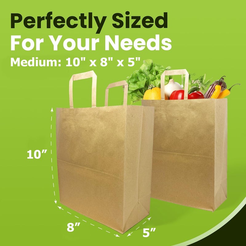 Aakriti Strap Handle Paper Grocery Bags Shopping Bags w/Handles - Heavy Duty Basis - Takeout Retail Bags, Thanksgiving Gift Bag, Kraft Paper Bags (Brown-10 Bags, Medium: 10" x 8" x 5") - Image 3