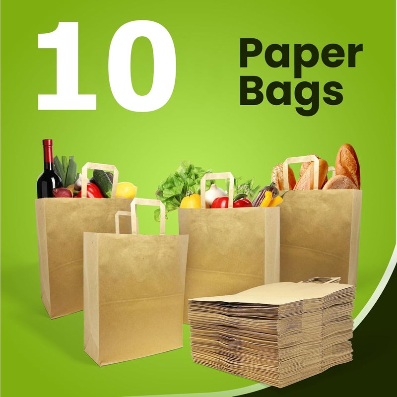 Aakriti Strap Handle Paper Grocery Bags Shopping Bags w/Handles - Heavy Duty Basis - Takeout Retail Bags, Thanksgiving Gift Bag, Kraft Paper Bags (Brown-10 Bags, Medium: 10" x 8" x 5") - Image 5