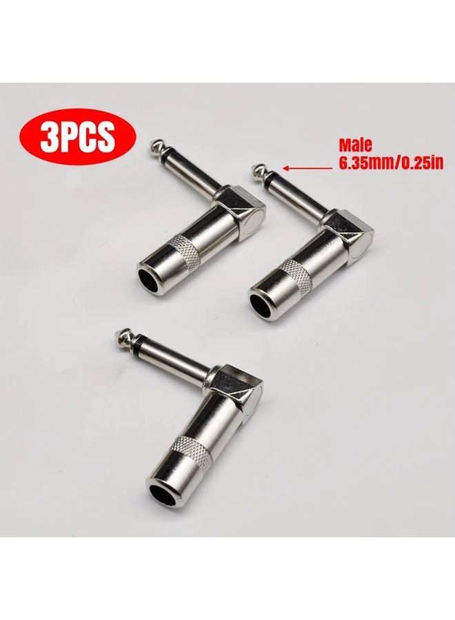 3pcs 6.35mm 90 Degree Right Angle Nickel Plated Audio Plugs TS Solder Connectors - Image 2