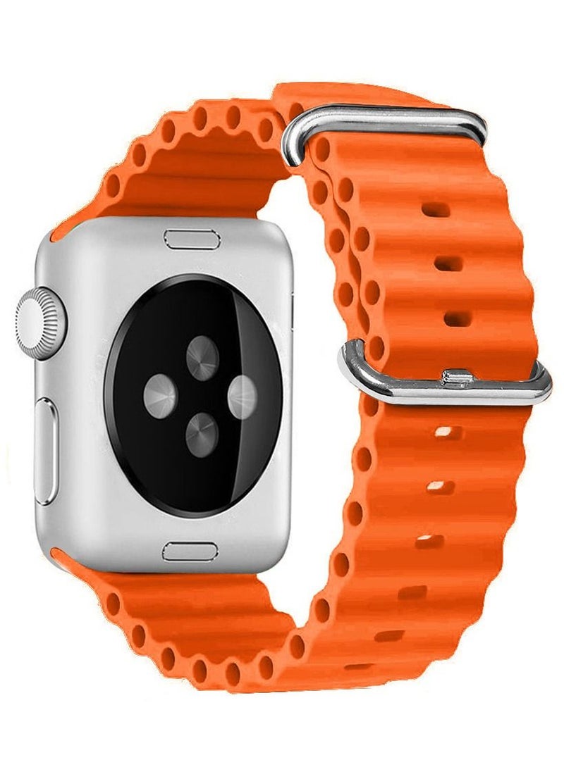 CATANES Apple Watch Ocean Band 41mm 40mm 38mm Soft Silicone Loop Strap for iWatch Series 8/7/SE/6/5/4/3/2/1 Orange  - Image 2