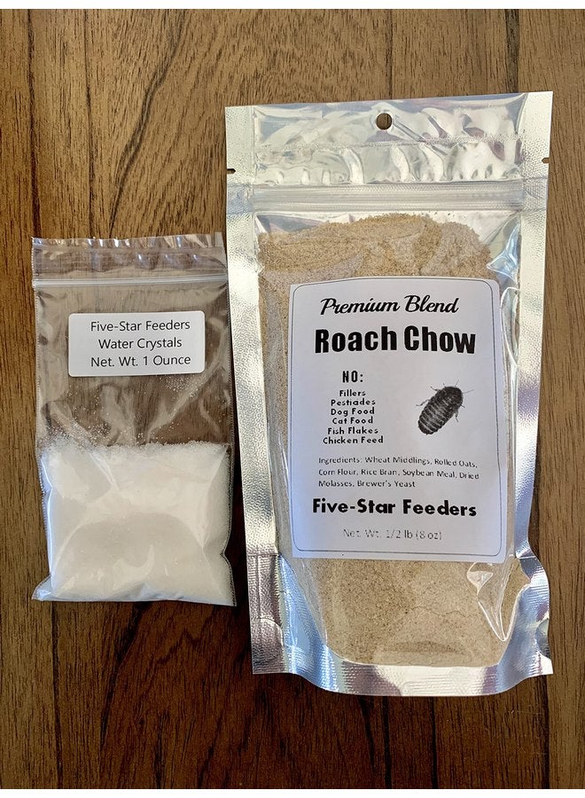 Premium Roach/Cricket Chow and Water Crystal Combos by Five-Star Feeders (1/2 lb. Roach Chow and 1 oz. Water Crystals) - Image 1