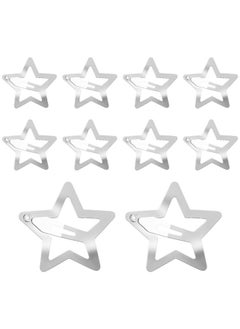 WLLHYF 10 Pieces Metal Star Snap Hair Clips Silver Cute Small Hair Barrettes Nonslip Hollow Out Stars Hairclips For Kids Girls Women Hairpin Lovely Star Headpieces Hair Accessories (Silver)  - Image 1