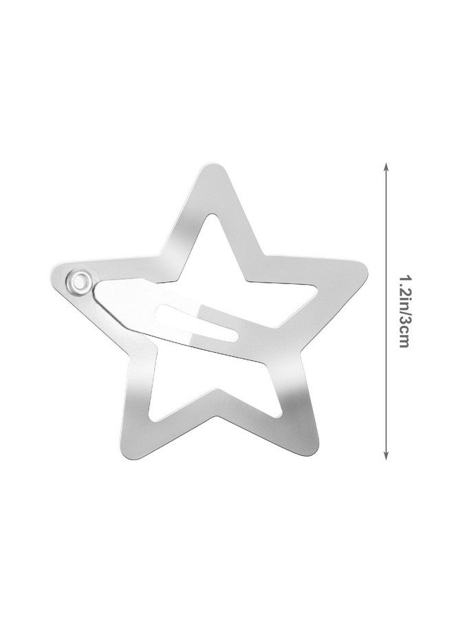 WLLHYF 10 Pieces Metal Star Snap Hair Clips Silver Cute Small Hair Barrettes Nonslip Hollow Out Stars Hairclips For Kids Girls Women Hairpin Lovely Star Headpieces Hair Accessories (Silver) - Image 2