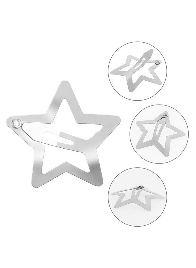 WLLHYF 10 Pieces Metal Star Snap Hair Clips Silver Cute Small Hair Barrettes Nonslip Hollow Out Stars Hairclips For Kids Girls Women Hairpin Lovely Star Headpieces Hair Accessories (Silver) - Image 3