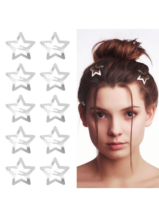 WLLHYF 10 Pieces Metal Star Snap Hair Clips Silver Cute Small Hair Barrettes Nonslip Hollow Out Stars Hairclips For Kids Girls Women Hairpin Lovely Star Headpieces Hair Accessories (Silver) - Image 4