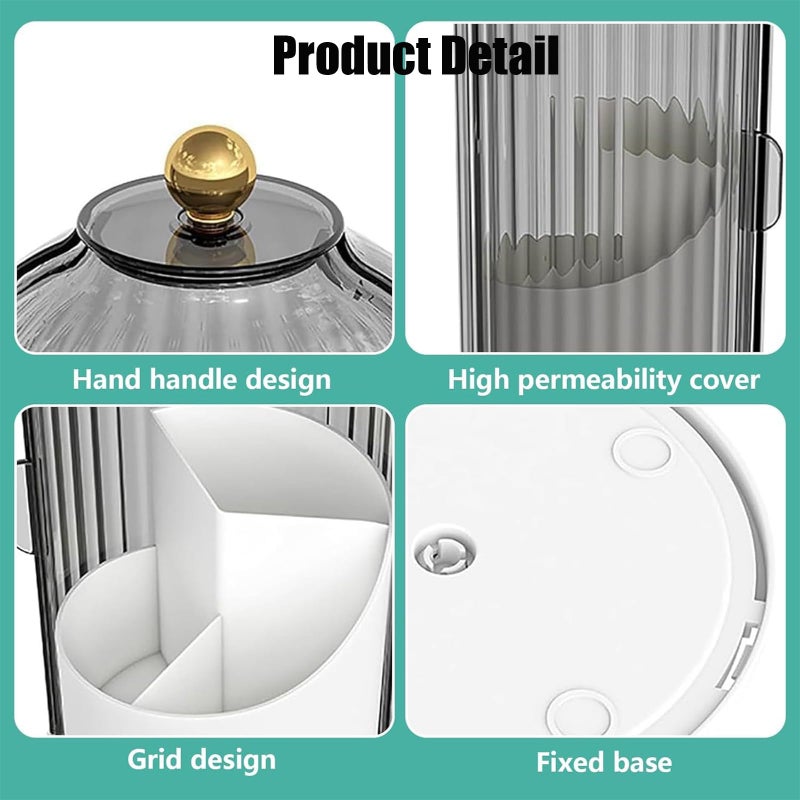 BUENLY Concealed Toothbrush Holder, Rotating Bathroom Organizer Countertop, Toothbrush Holders with Cover, Bathroom Counter Organizer with Covered Makeup Brush Holder (1pcs Grey) - Image 4