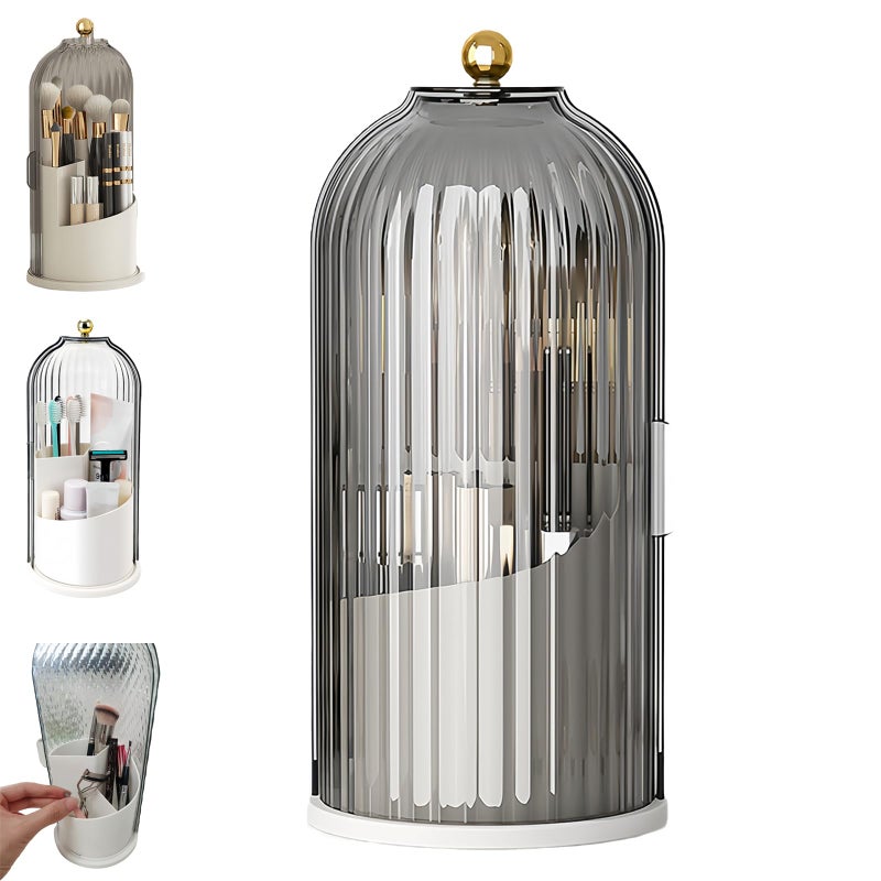 BUENLY Concealed Toothbrush Holder, Rotating Bathroom Organizer Countertop, Toothbrush Holders with Cover, Bathroom Counter Organizer with Covered Makeup Brush Holder (1pcs Grey) - Image 1