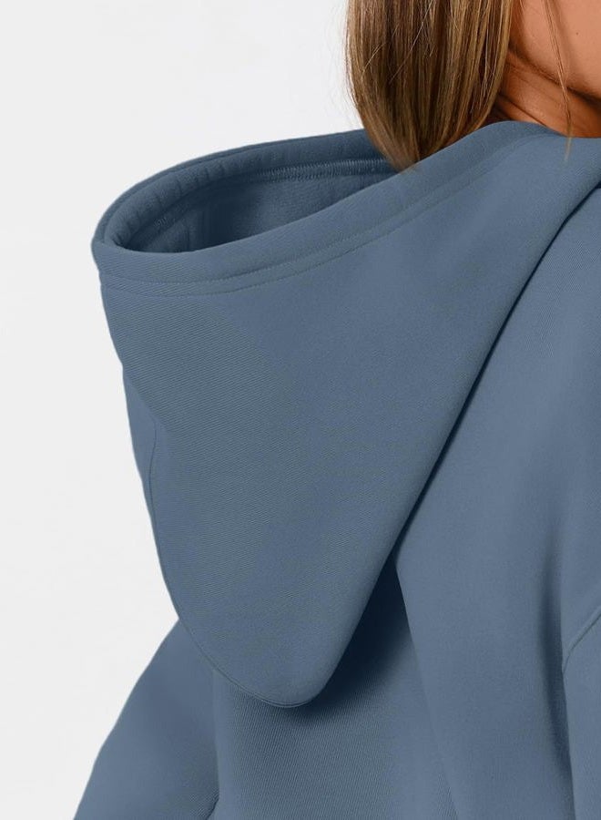 WYNNQUE Hoodies for Women Oversized Sweatshirts Fall Fashion Outfits 2025 Casual Sweaters Tops Fleece Workout Winter Clothes, Greyblue, XS - Image 5