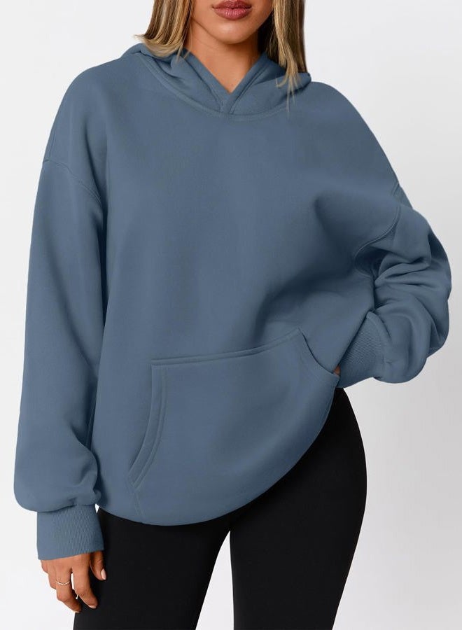 WYNNQUE Hoodies for Women Oversized Sweatshirts Fall Fashion Outfits 2025 Casual Sweaters Tops Fleece Workout Winter Clothes, Greyblue, XS - Image 2