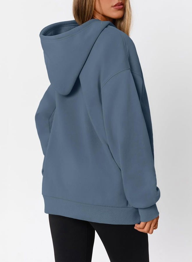 WYNNQUE Hoodies for Women Oversized Sweatshirts Fall Fashion Outfits 2025 Casual Sweaters Tops Fleece Workout Winter Clothes, Greyblue, XS - Image 4