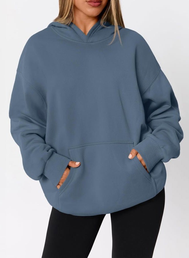 WYNNQUE Hoodies for Women Oversized Sweatshirts Fall Fashion Outfits 2025 Casual Sweaters Tops Fleece Workout Winter Clothes, Greyblue, XS - Image 3