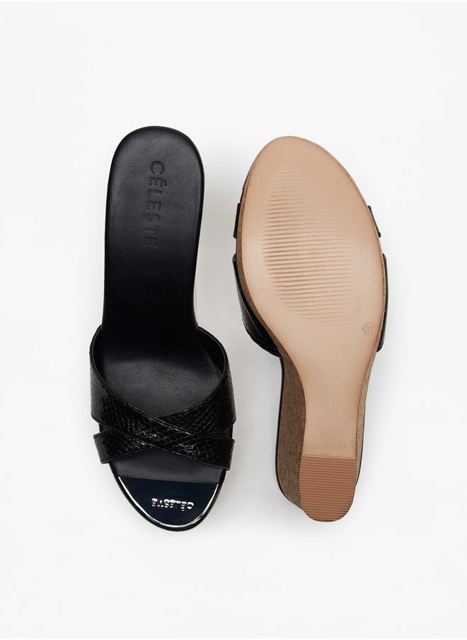 Celeste - Women's Cross Strap Slip-On Sandals with Wedge Heels - Image 1
