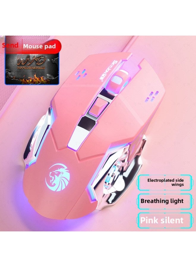 Loquat Pad-free Computer Mouse Home Wired Silent Silent Desktop Notebook Universal Game E-sports Mechanical Counterweight-Color:Wired Mechanical Mouse 6-on Girly Pink Silent Version-Interface:Official Stan - Image 1