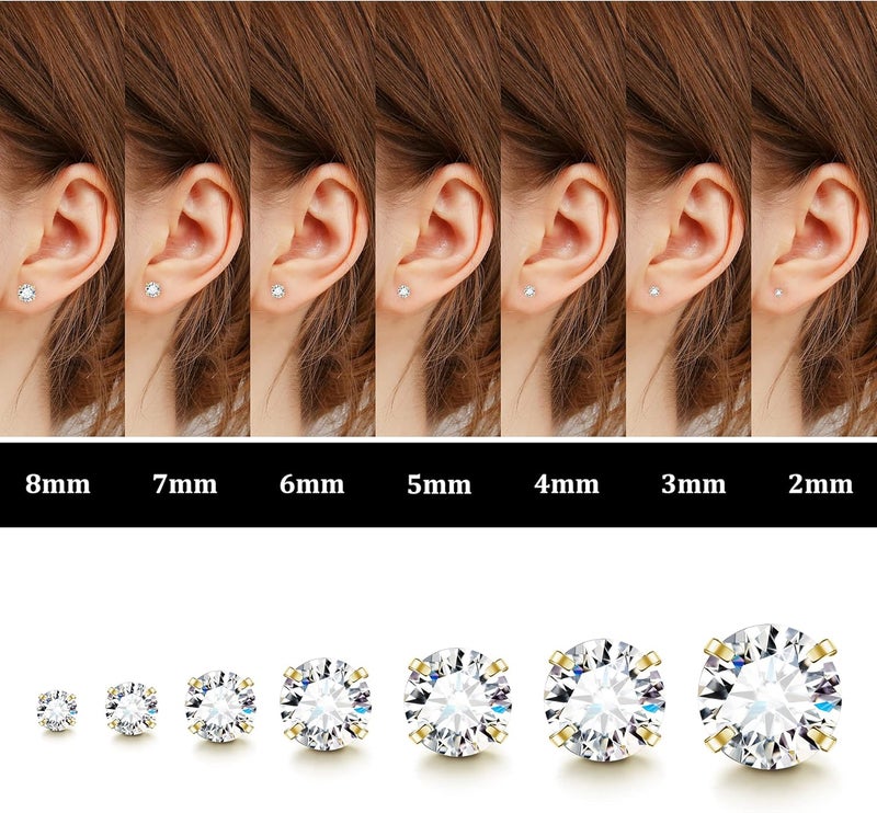 Fansilver 20G Hypoallergenic Flat Back Earrings for Women Men Silver 14K Gold Stainless Steel Stud Earrings Brithstone Cubic Zirconia Studs Surgical Steel Cartilage Earrings for Sensitive Ears - Image 2