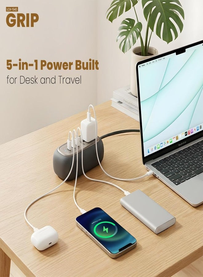 LAPCARE Grip 5-in-1 Desktop Power Strip with 67W GaN Fast Charging, 2 Universal 3 Pin Socket, 2 Type-C PD Ports, 1 USB-A Port, Surge Protection, Fire-Resistant, Compact Power Hub for Home & Office - Image 2