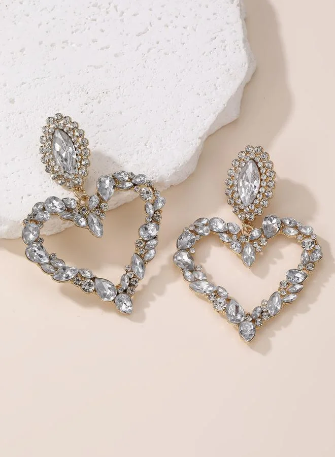 Take Two Gold Heart shape Embellished Earrings