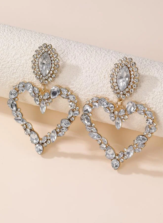 Take Two Gold Heart shape Embellished Earrings