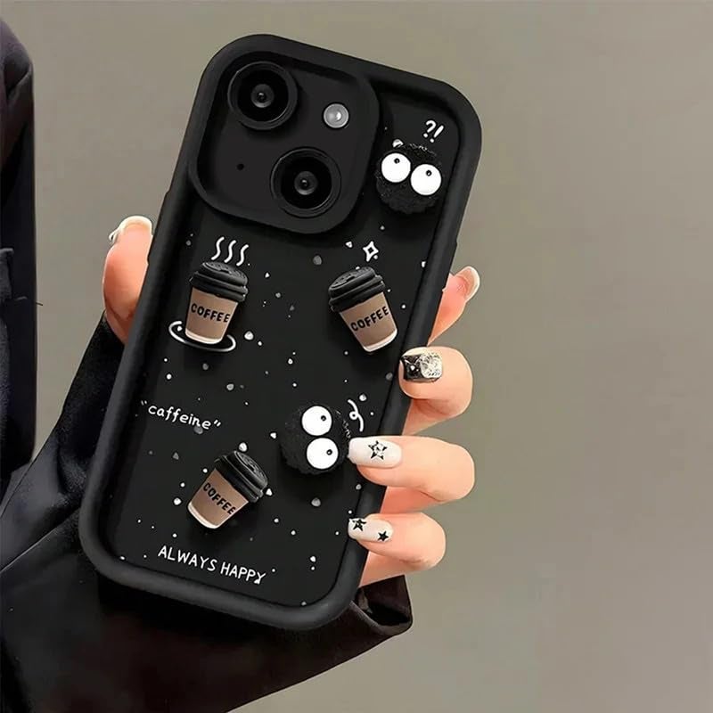 ZEROTONE Back Case Cover Compatible for iPhone 14 Plus | Pack of 2 Combo Black & Brown Case | Cute Fun Cartoon 3D Ball Coffee Silicone Case | Body Protection | Camera Protection | Shock Proof - Image 4