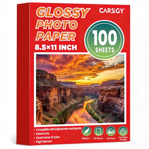 CAREGY 100 Sheets Glossy Photo Paper 8.5 x 11 Inches, Inkjet Photo Printer Paper,Compatible with Inkjet Printer Use Dye Ink,Professional Picture Paper(180gsm/48lb) - Image 1