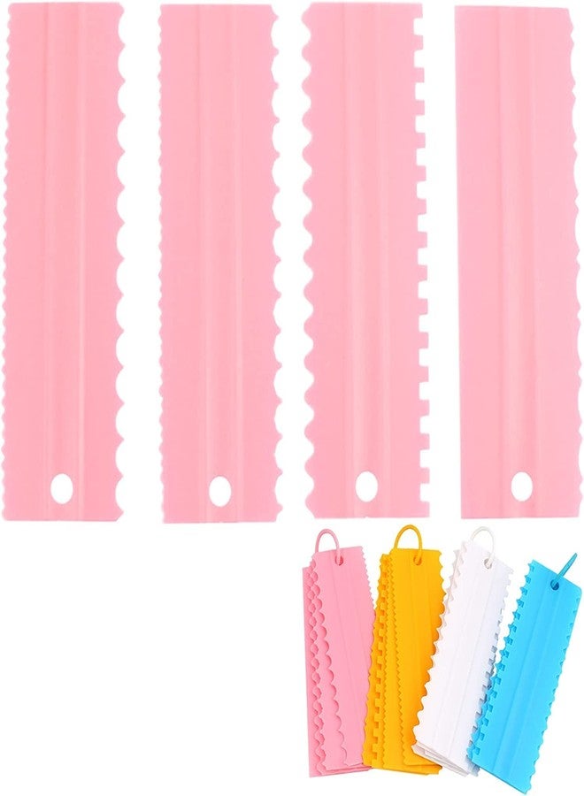 INKULTURE Plastic Tall Cake Scraper Cutter Tool for Icing and Decoration | Pink | 04 Pcs - Image 1