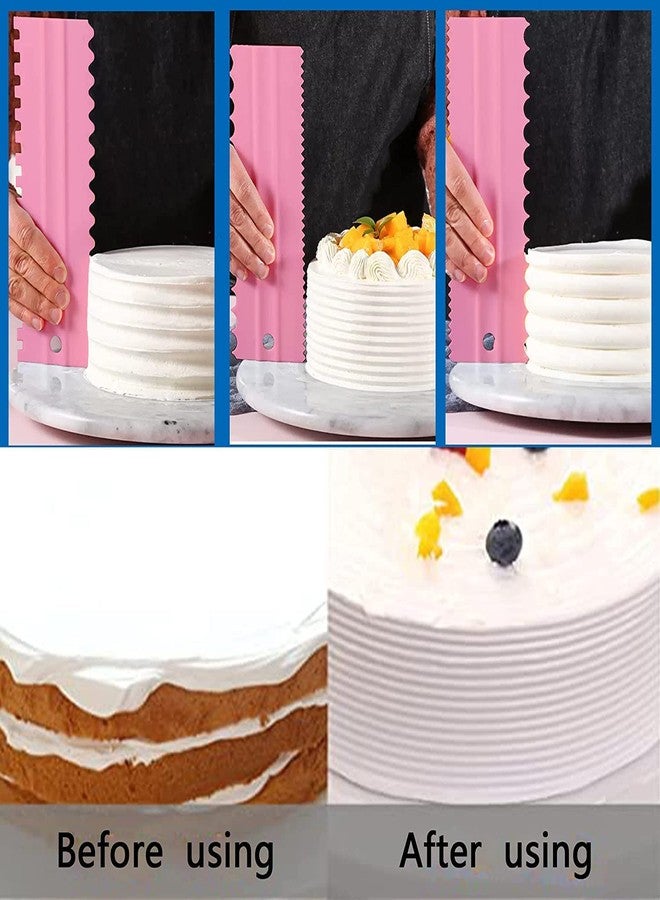 INKULTURE Plastic Tall Cake Scraper Cutter Tool for Icing and Decoration | Pink | 04 Pcs - Image 2