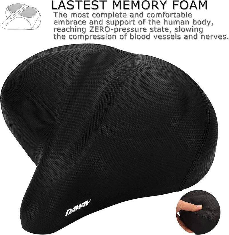 DAWAY C40 Comfortable Oversized Bike Saddle and C9 Black Soft Gel Foam Padded Extra Large Bicycle Seat Cover for Men Women Universal Fit for Outdoor Indoor Exercise Bikes - Image 2