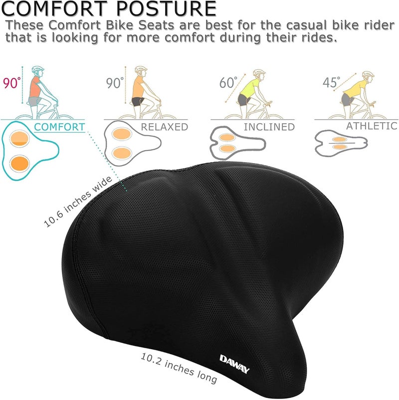 DAWAY C40 Comfortable Oversized Bike Saddle and C9 Black Soft Gel Foam Padded Extra Large Bicycle Seat Cover for Men Women Universal Fit for Outdoor Indoor Exercise Bikes - Image 4