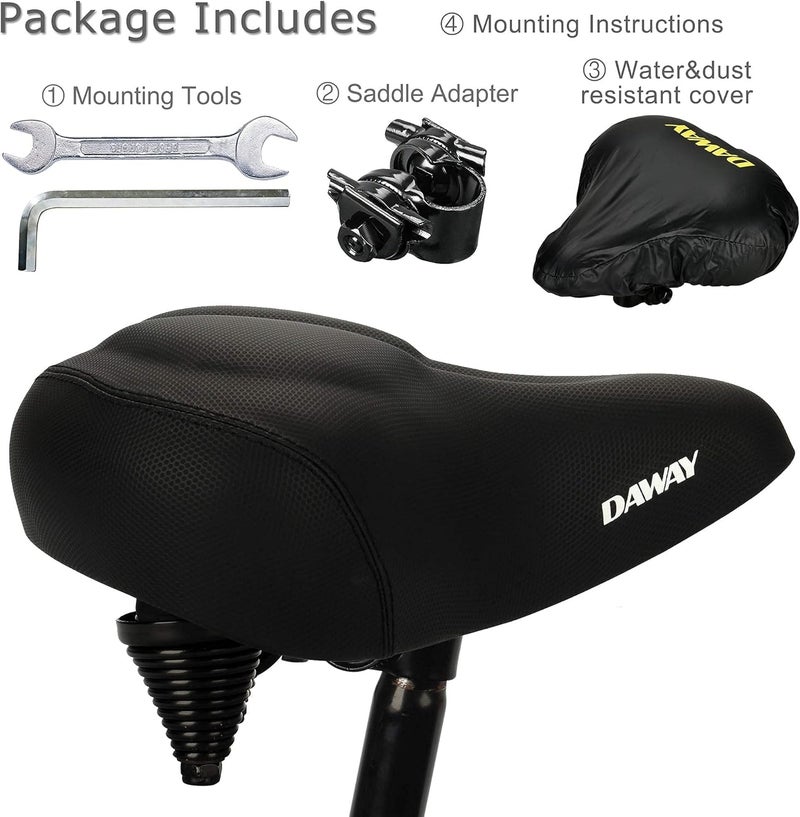 DAWAY C40 Comfortable Oversized Bike Saddle and C9 Black Soft Gel Foam Padded Extra Large Bicycle Seat Cover for Men Women Universal Fit for Outdoor Indoor Exercise Bikes - Image 5