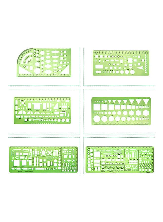 مجموعة قوالب رسم بتصميم أشكال هندسية مكونة من 6 قطع أخضر - Image 4