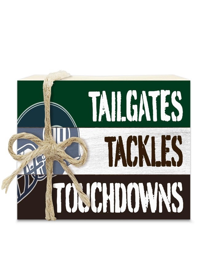 BXVRT Football Decorative Book Stack for Farmhouse, Football Season Tiered Tray Decor, Sport Stacked Books Set, Tailgates Tackles Touchdowns Wooden Book Decor for Boys Room Men Cave Garage Bar Shelf -08 - Image 1