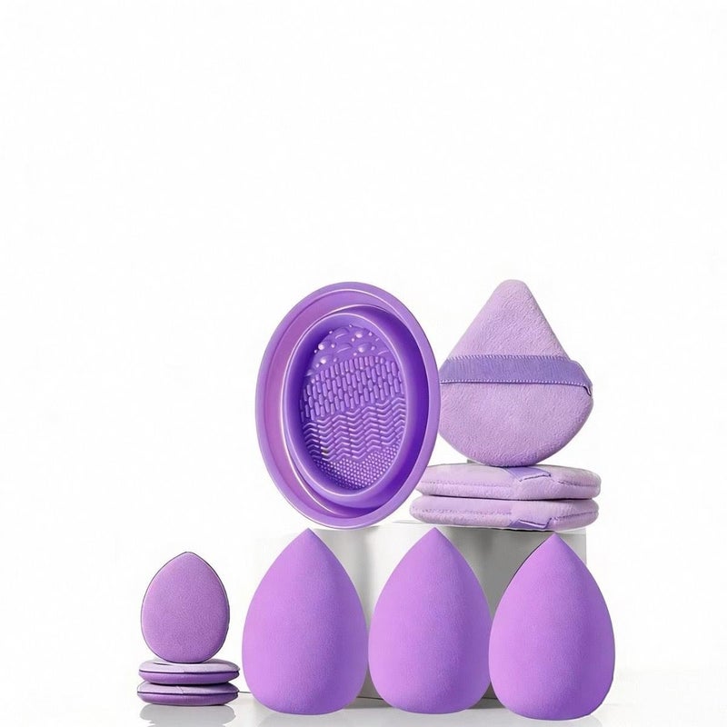 10pcs Coffee Brown Makeup Sponge And Powder Puff Set With Cleaning Bowl For Concealer And Blush - Image 1