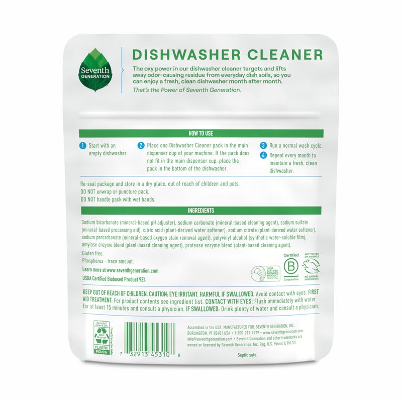 Seventh Generation Dishwasher Cleaning Packs 6 Count Free & Clear Removes odor-causing residue Powered by oxy power - Image 2