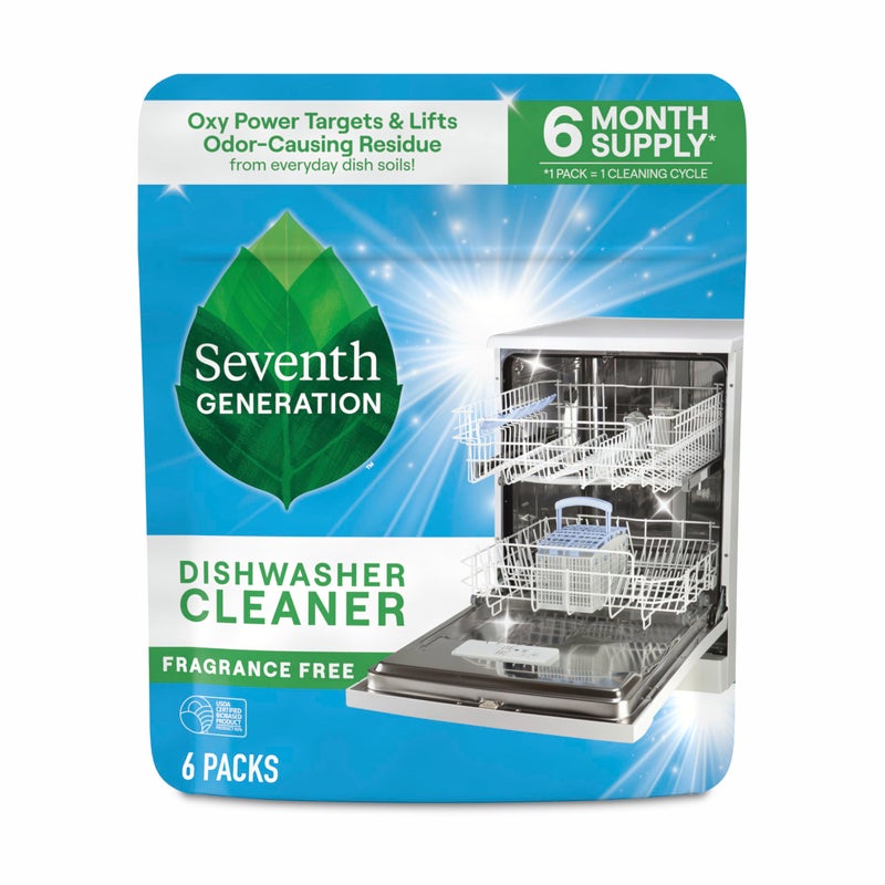 Seventh Generation Dishwasher Cleaning Packs 6 Count Free & Clear Removes odor-causing residue Powered by oxy power - Image 1