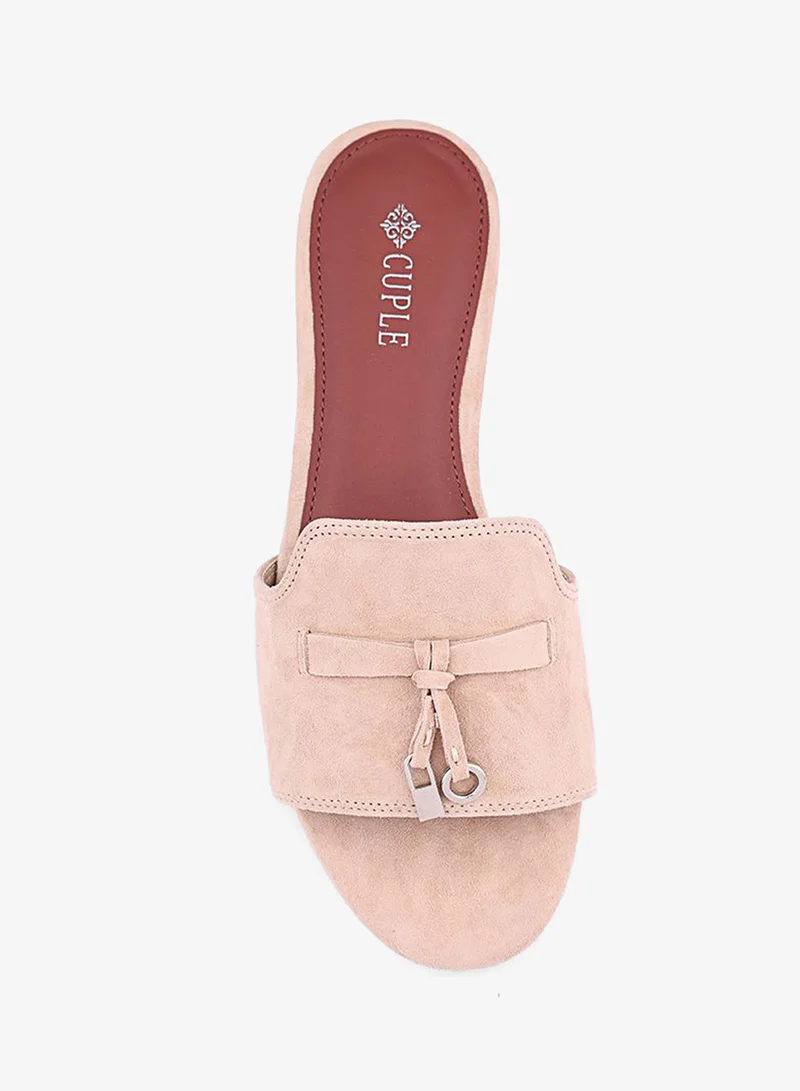 Cuple Beige Women Buckle Detail Flat Slides for Women | Best Price UAE