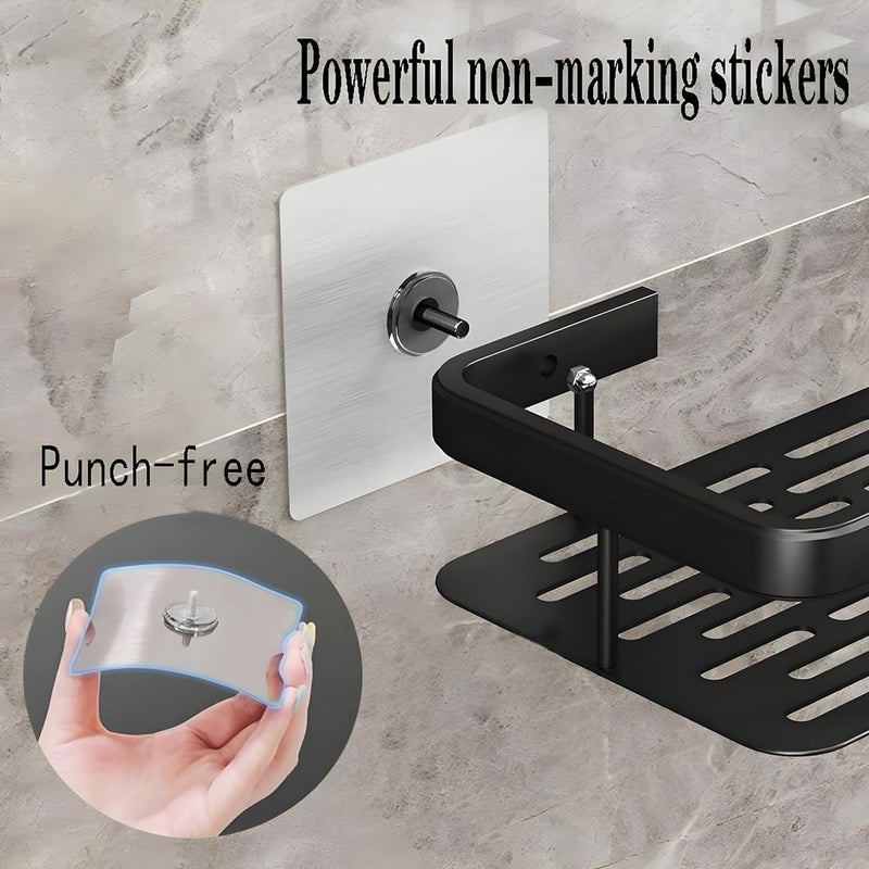 V R ENTERPRISE DEVU Enterprise 2 Pcs Bathroom Accessories Aluminium Heavy Duty Self Adhesive Bathroom Shelf for Wall Multipurpose Wall Mounted Bathroom Organiser Washroom Organizer Black  - Image 3