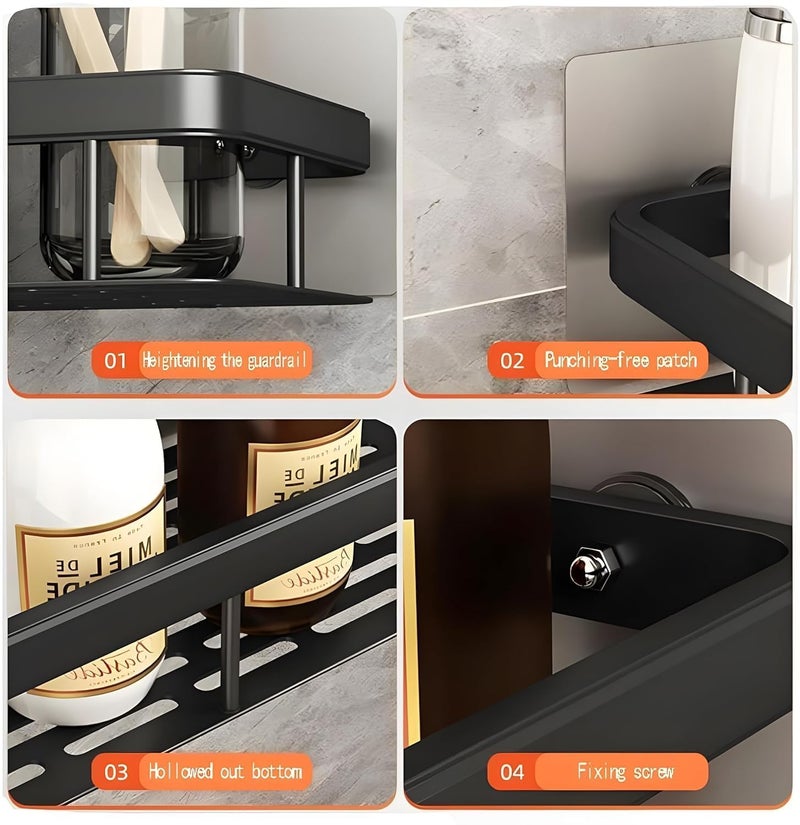 V R ENTERPRISE DEVU Enterprise 2 Pcs Bathroom Accessories Aluminium Heavy Duty Self Adhesive Bathroom Shelf for Wall Multipurpose Wall Mounted Bathroom Organiser Washroom Organizer Black  - Image 5