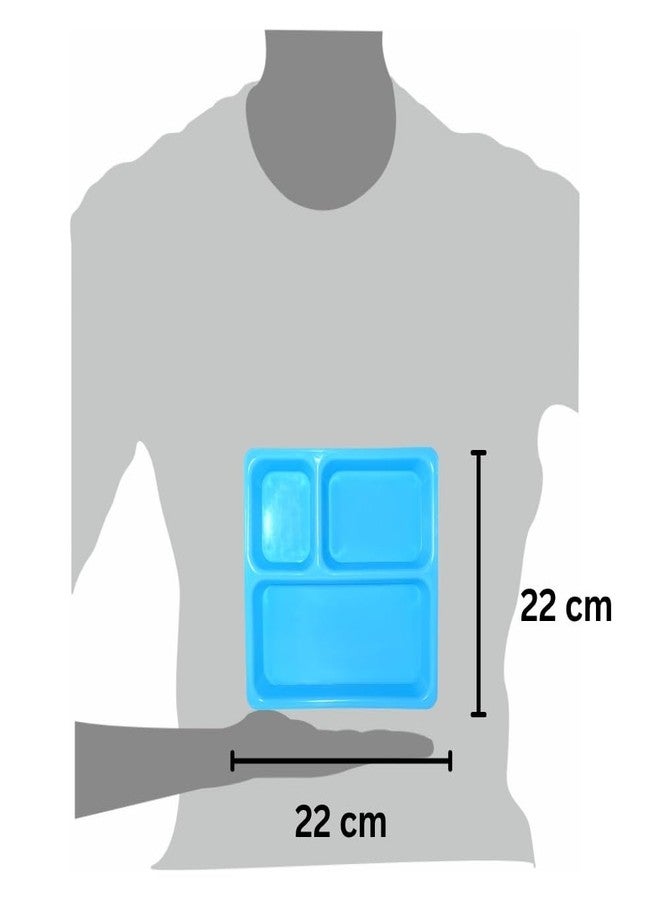 MORVI Microwave Safe Unbreakable Plastic Partition Thali Plate | Food Grade Mess Tray for Home, Kitchen, Kids, Restaurant, Cafeteria | Easy to Clean Serving Plate, Dosa, Pav Bhaji | Set of 1 | Blue - Image 3