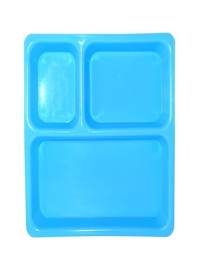 MORVI Microwave Safe Unbreakable Plastic Partition Thali Plate | Food Grade Mess Tray for Home, Kitchen, Kids, Restaurant, Cafeteria | Easy to Clean Serving Plate, Dosa, Pav Bhaji | Set of 1 | Blue - Image 1