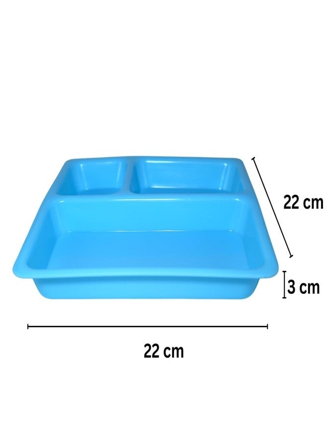 MORVI Microwave Safe Unbreakable Plastic Partition Thali Plate | Food Grade Mess Tray for Home, Kitchen, Kids, Restaurant, Cafeteria | Easy to Clean Serving Plate, Dosa, Pav Bhaji | Set of 1 | Blue - Image 2