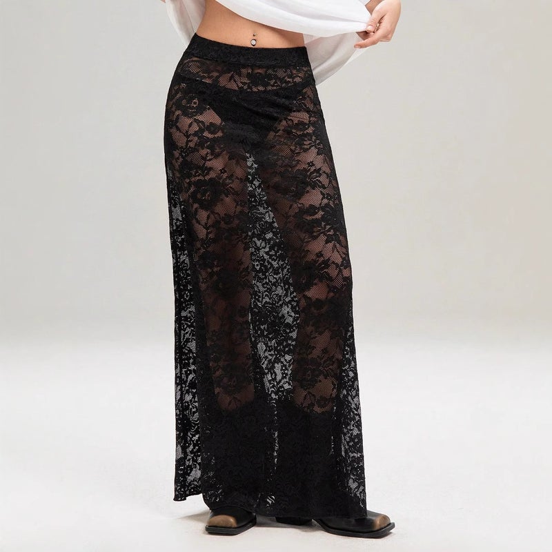 Women's Solid Color Bodycon Lace Skirt - Image 3