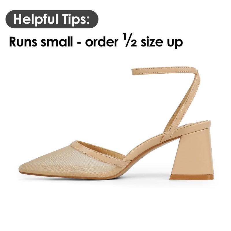 QIY Chunky Heels for Women Low Womens Nude Heels Closed Toe Block Mesh Heel for Women Slingback Sling Back Strappy Short Heel Pointed Toe Womens Pumps Wedding Dress Shoes Size 9 - Image 4