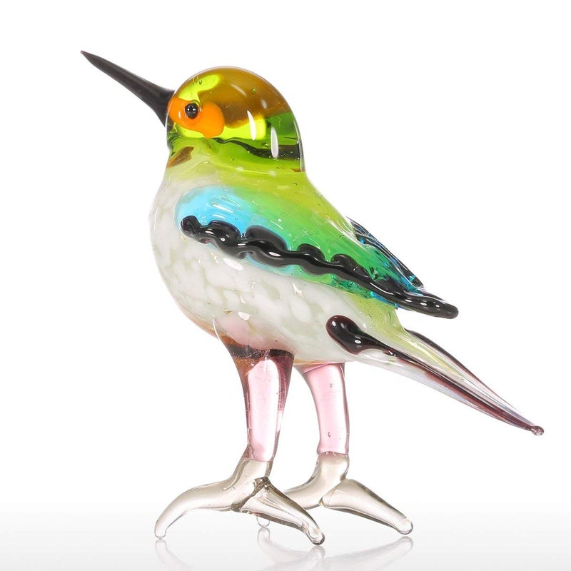 Tooarts Tiny Bird Glass Sculpture Ornament Bird Figurine Hand Blown Statue Multicolor