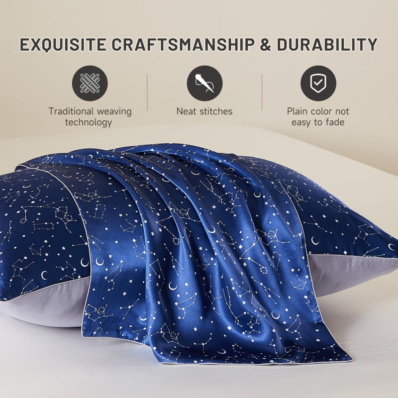 THXSILK THXSILK Mulberry Silk Pillowcase for Hair and Skin  6A+ Grade Mulberry Silk Pillow Case Queen Size 20""x30""  Real Silk Pillowcase with Zipper  Anti Aging Acne Free(Navy Blue Constellation Pattern) - Image 5