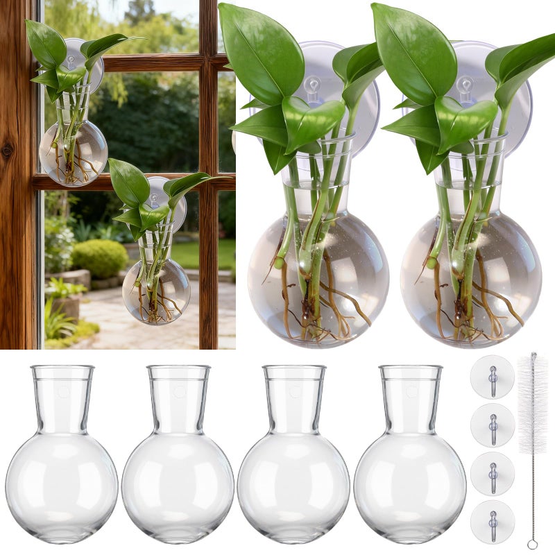 Baderke 6 Pack Window Propagation Stations Plastic Wall Hanging Planter with Suction Cups Brush Window Suction Plant Holder Vases Tubes Terrarium for Home Office Decor(Bulb) - Image 1