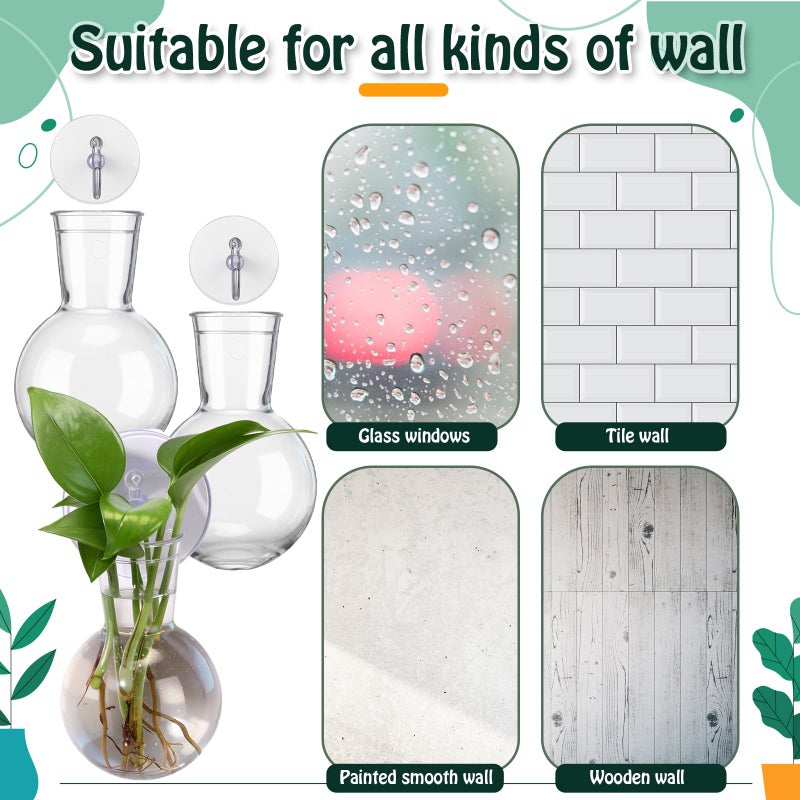 Baderke 6 Pack Window Propagation Stations Plastic Wall Hanging Planter with Suction Cups Brush Window Suction Plant Holder Vases Tubes Terrarium for Home Office Decor(Bulb) - Image 5
