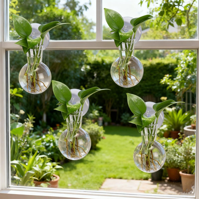 Baderke 6 Pack Window Propagation Stations Plastic Wall Hanging Planter with Suction Cups Brush Window Suction Plant Holder Vases Tubes Terrarium for Home Office Decor(Bulb) - Image 4