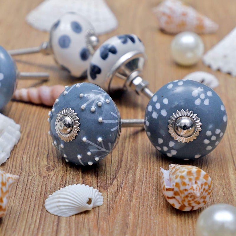 Jgarts 20 Knobs Grey & White Cream Hand Painted Ceramic Knobs Cabinet Drawer Pull Pulls - Image 5