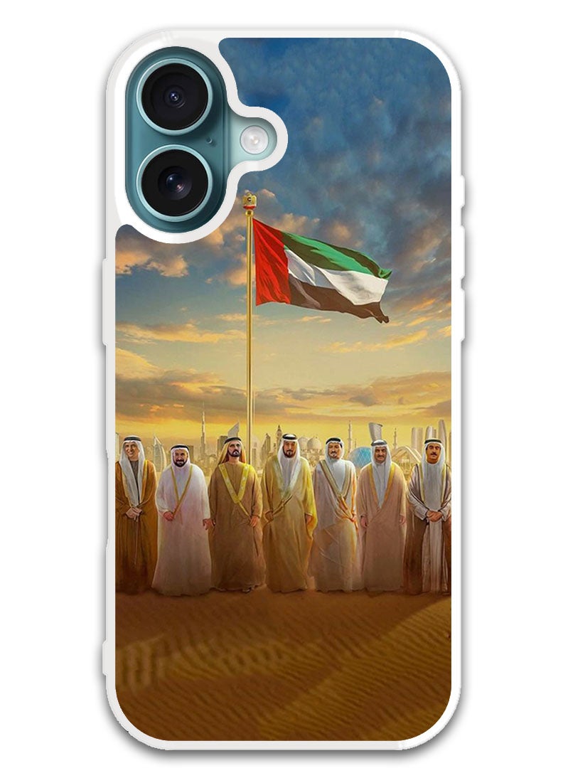 Theodor Protective Case Cover For APPLE IPHONE 16 Plus Uae Flag Uae Rulers (White Bumper) - Image 1