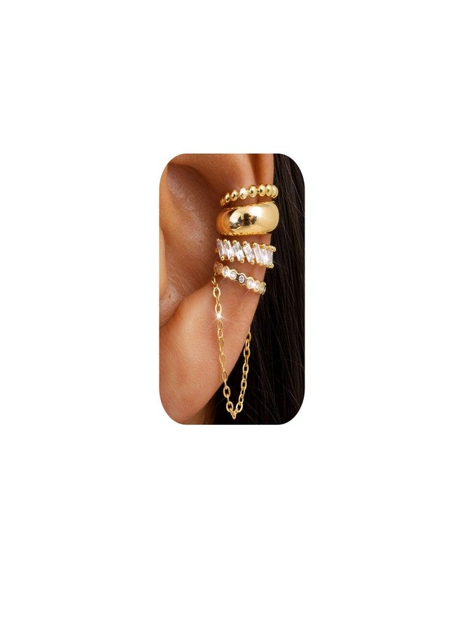 Florideco 4Pcs Ear Cuffs Non-Piercing for Women Dainty 14K Gold Plated Clip On Cartilage Earrings Hypoallergenic Huggie Hoop Cuffs Fake Earings for Non Pierced Ears, Brass, Cubic Zirconia - Image 1
